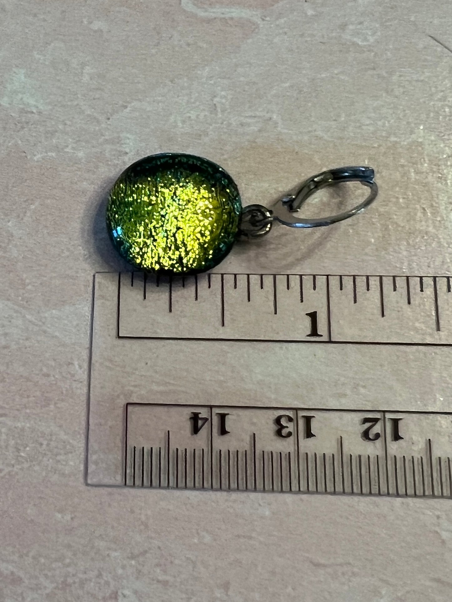 Fused Glass Earrings - Green dichroic on stainless steel lever back
