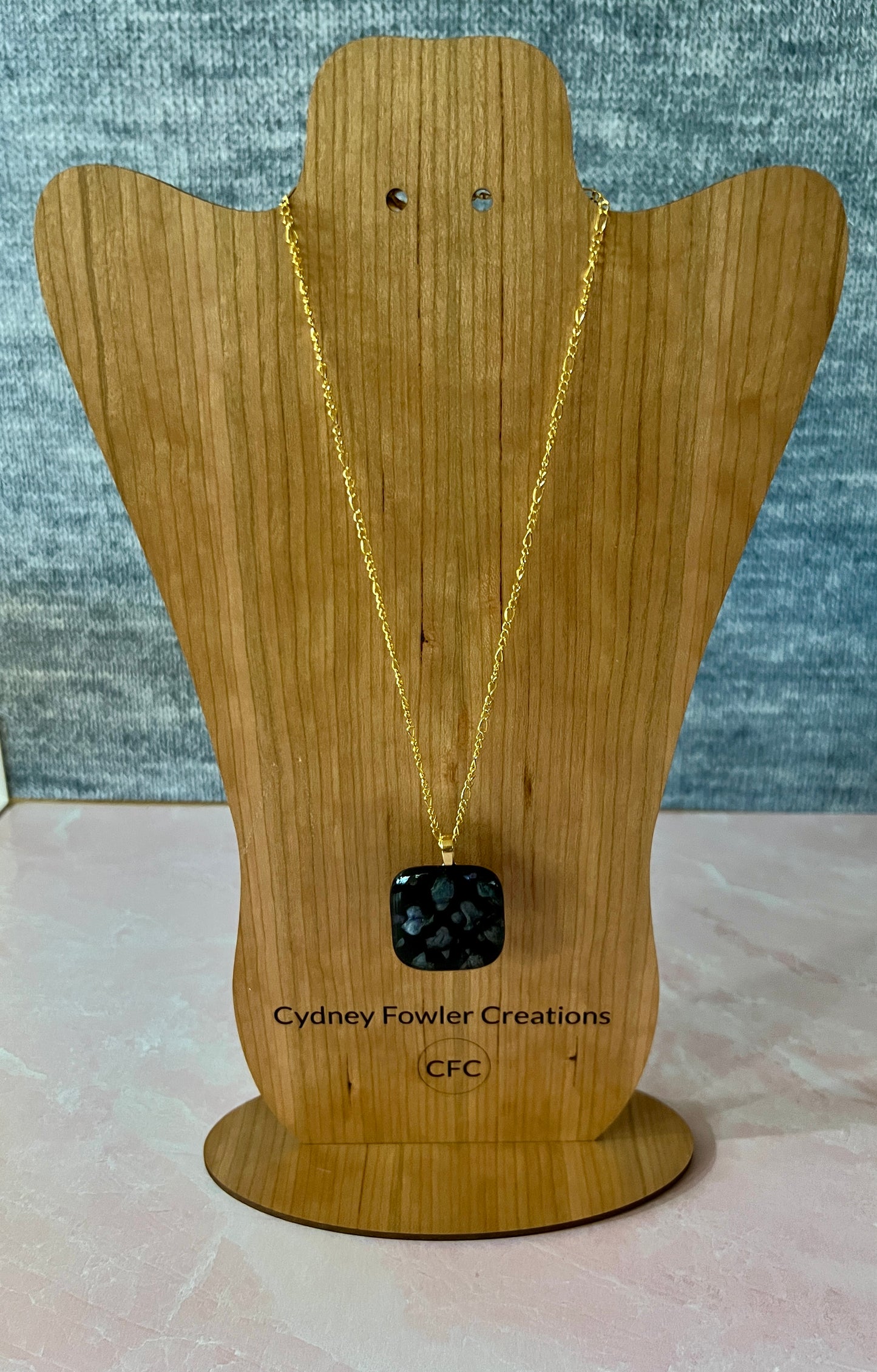 Fused Glass Pendant -Dichroic Flower Pattern - about 1.25" square