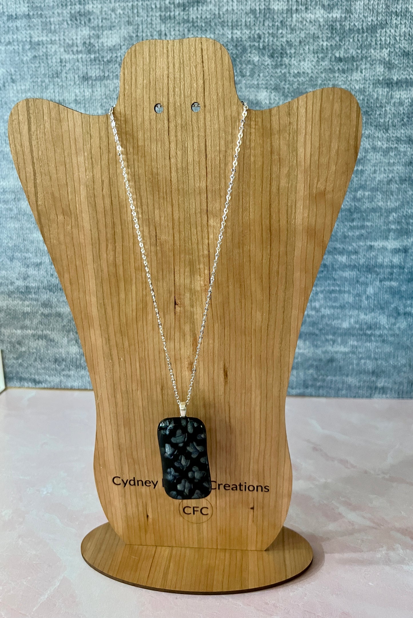 Fused Glass Pendant -Dichroic Flower Pattern - about 2.5" long by 1.25" wide