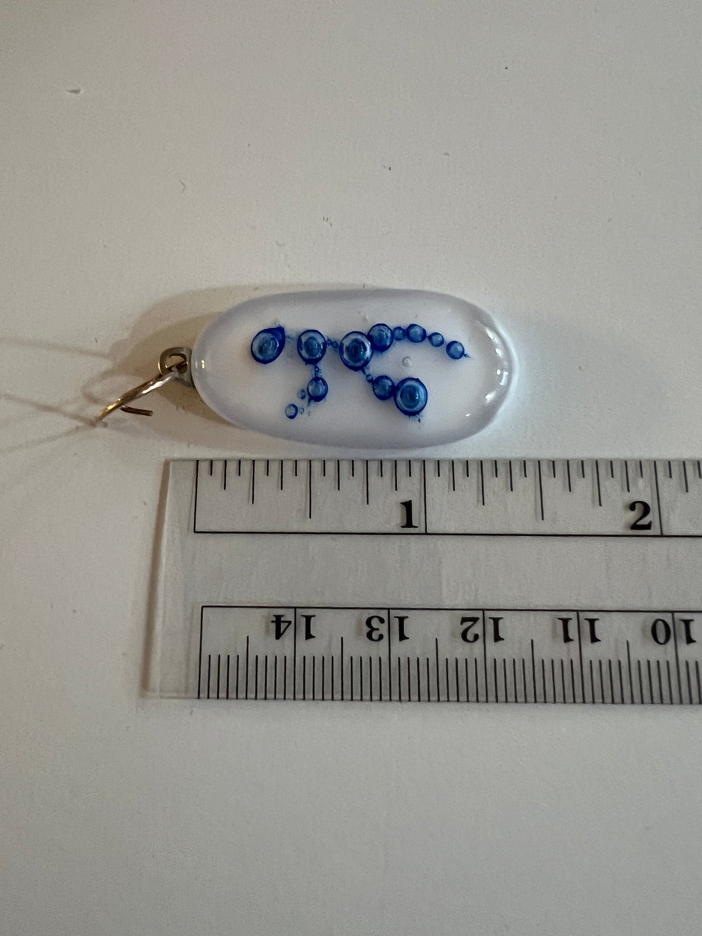 Fused Glass Earrings - White with blue bubble figures