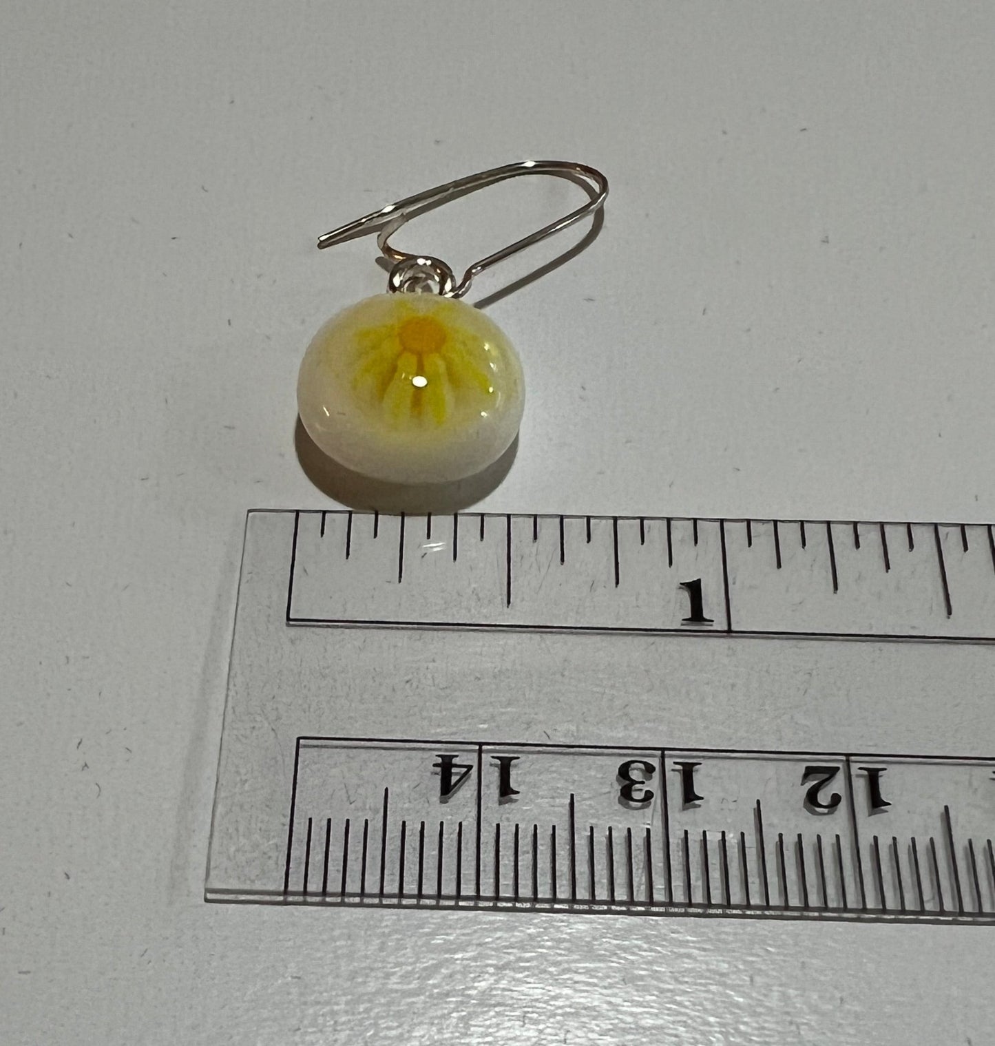 Fused Glass Earrings - White with yellow flower