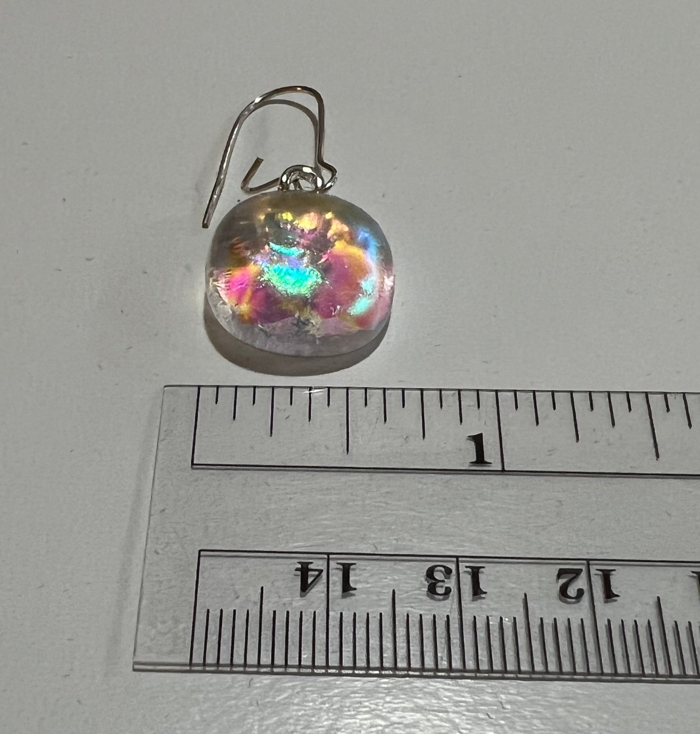 Fused Glass Earrings - Green blue dichroic on clear