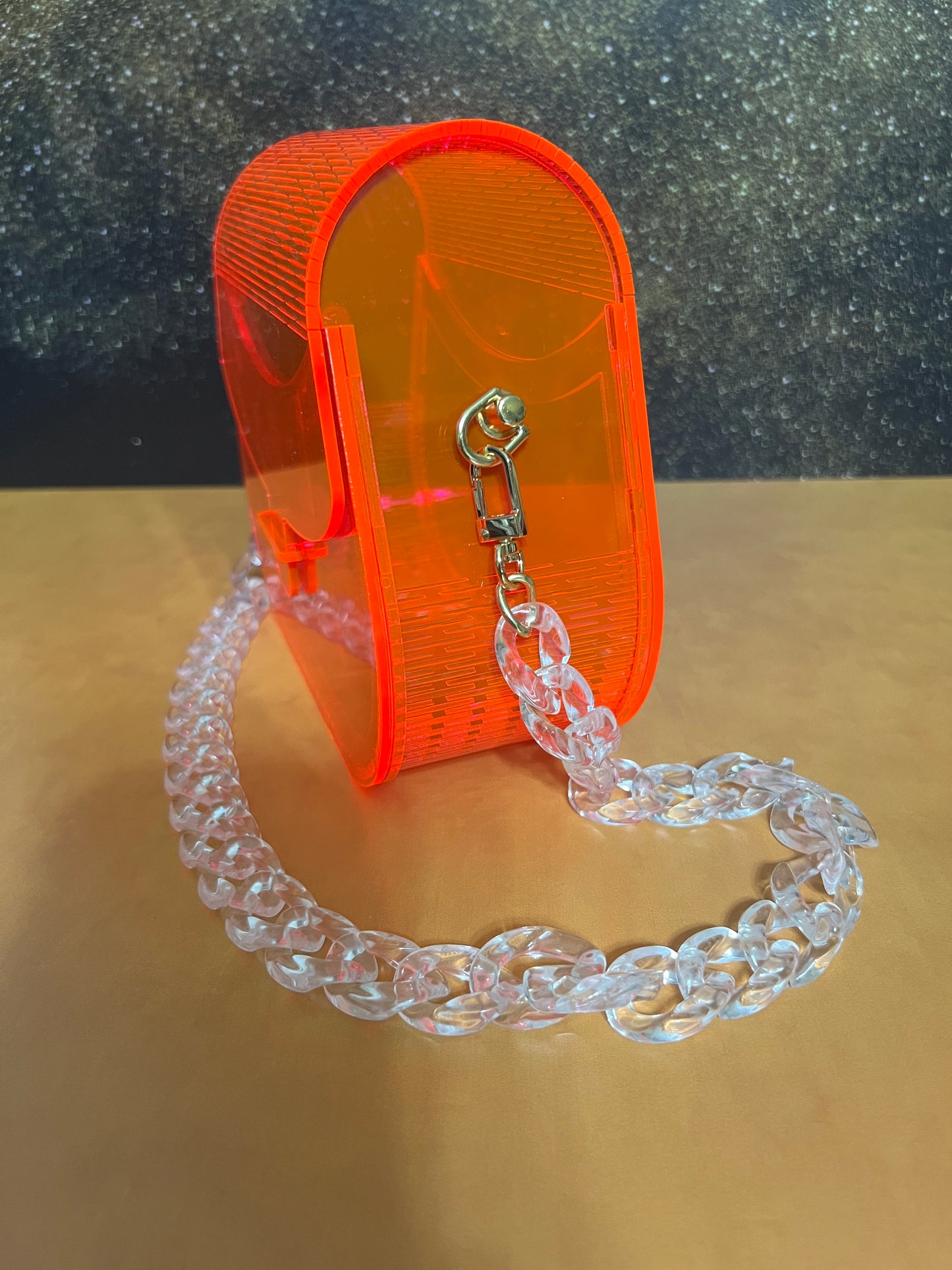 Special Occasion Purse - Sporran Style - See through neon pink/orange acrylic