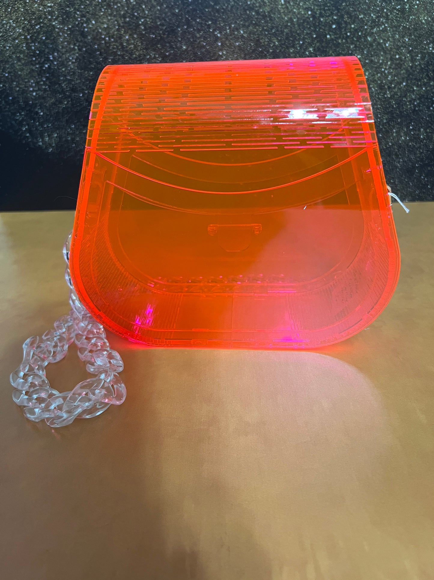 Special Occasion Purse - Sporran Style - See through neon pink/orange acrylic