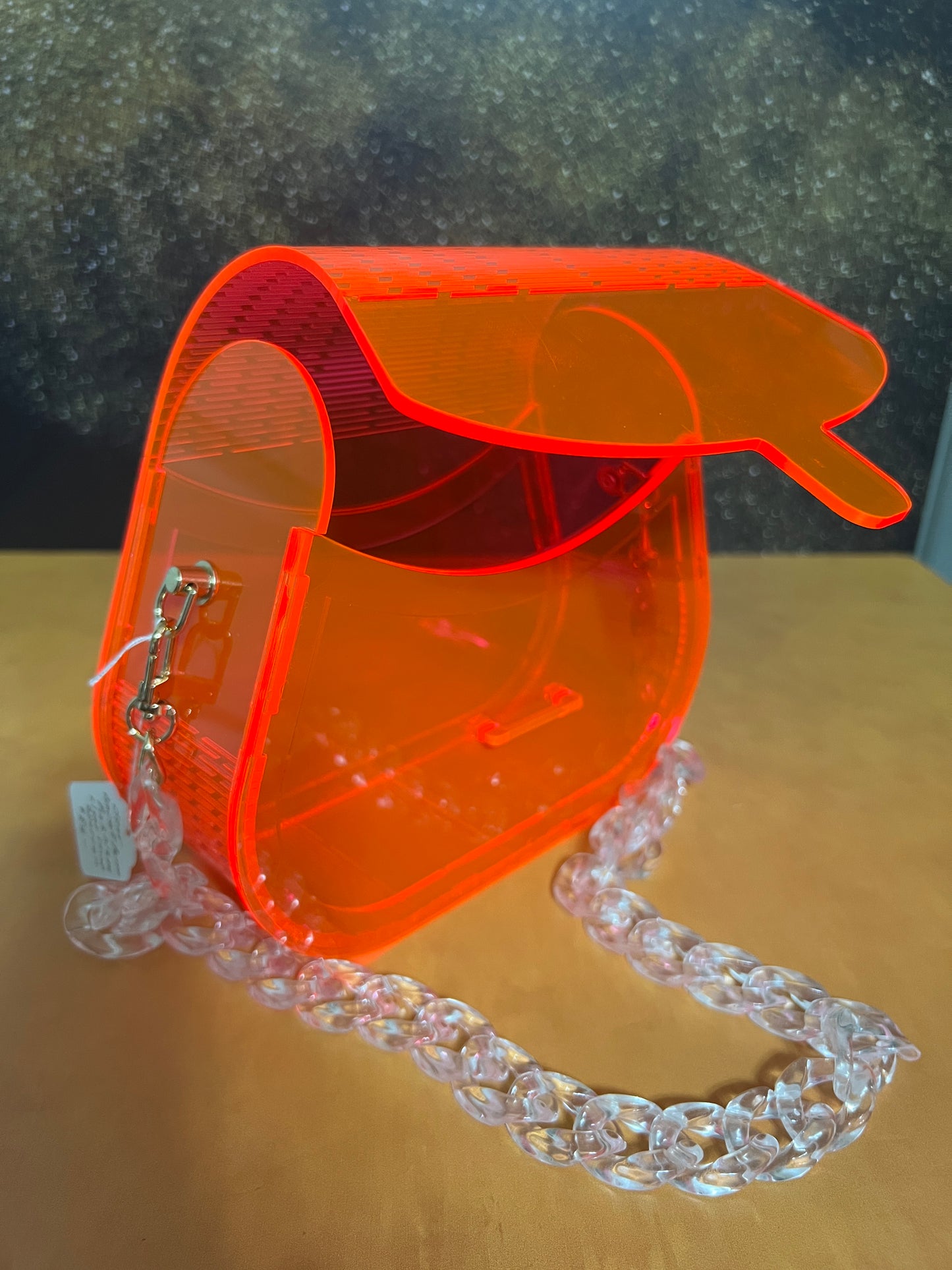Special Occasion Purse - Sporran Style - See through neon pink/orange acrylic