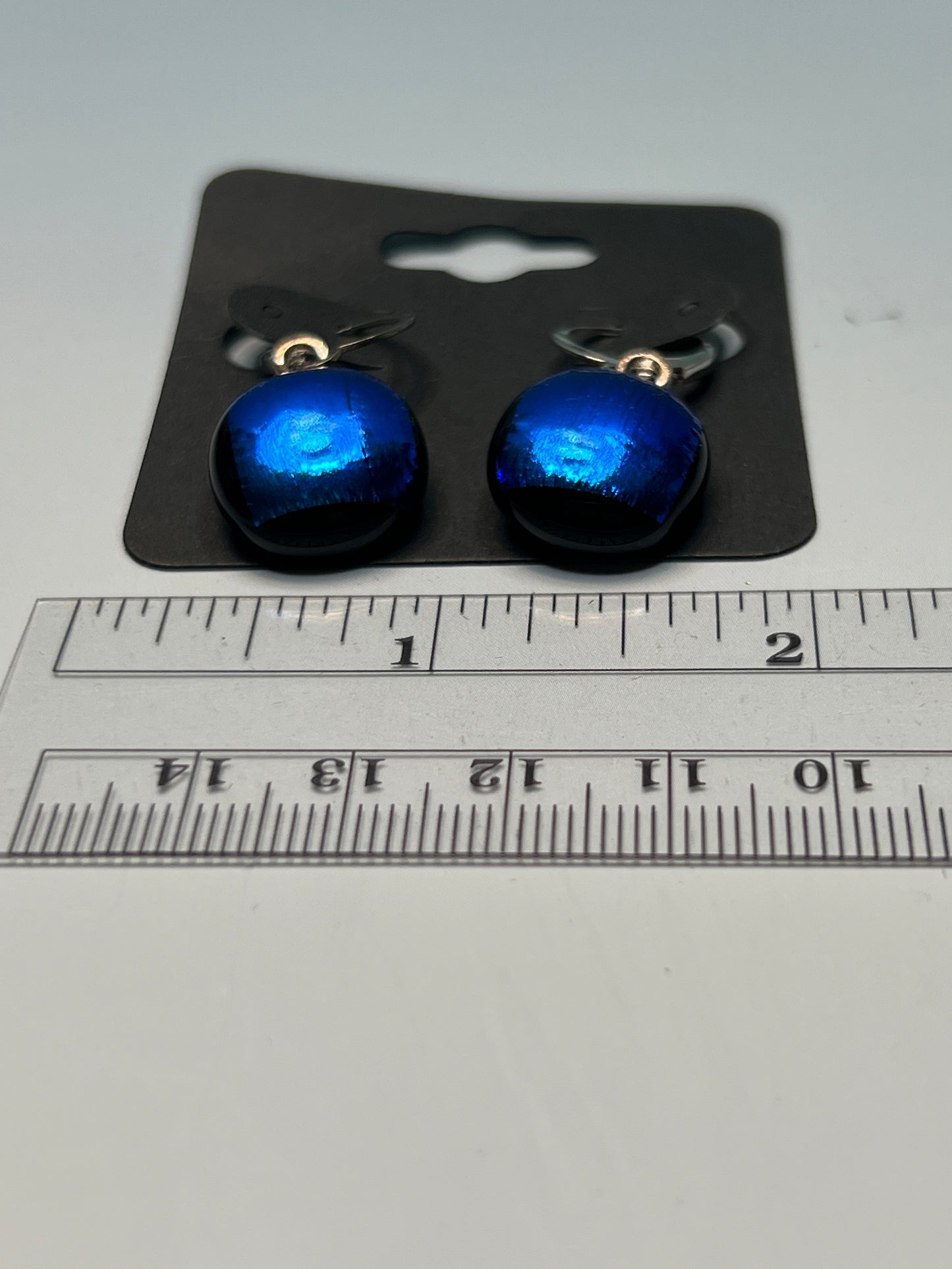 Fused Glass Earrings - Blue Mirror on gold tone lever back