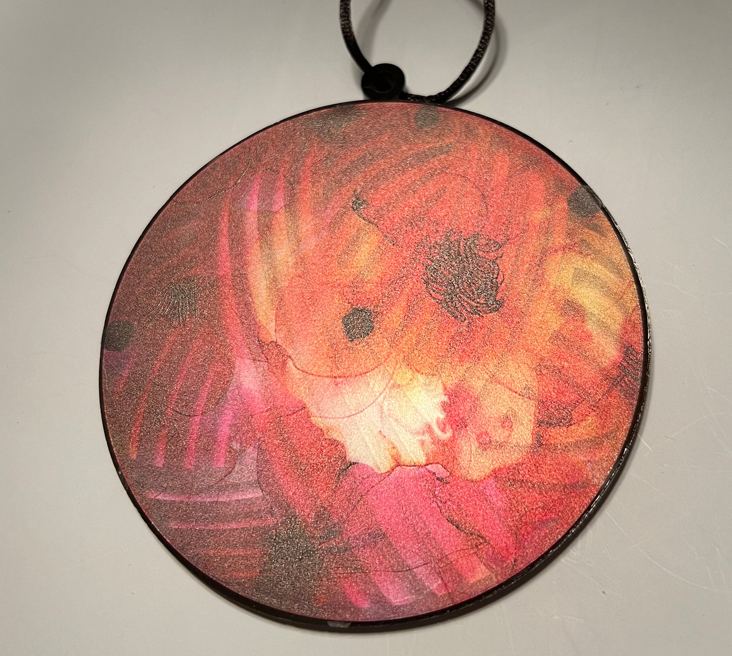Acrylic Yarn Ball Suncatcher - Black with Red/Orange background