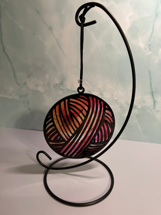 Acrylic Yarn Ball Suncatcher - Black with Red/Orange background