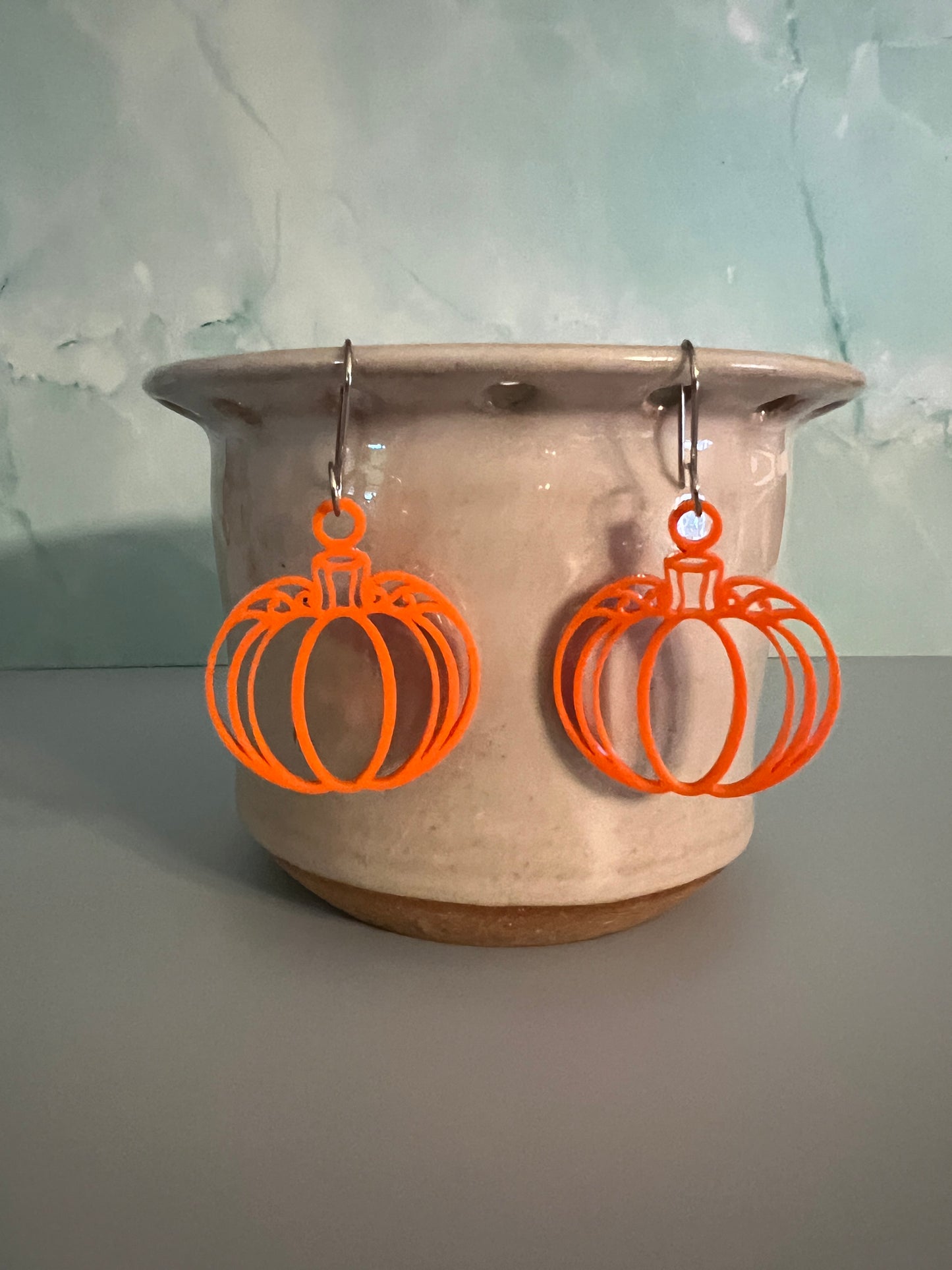 Acrylic Fancy Pumpkin Earrings on Stainless Steel Wires