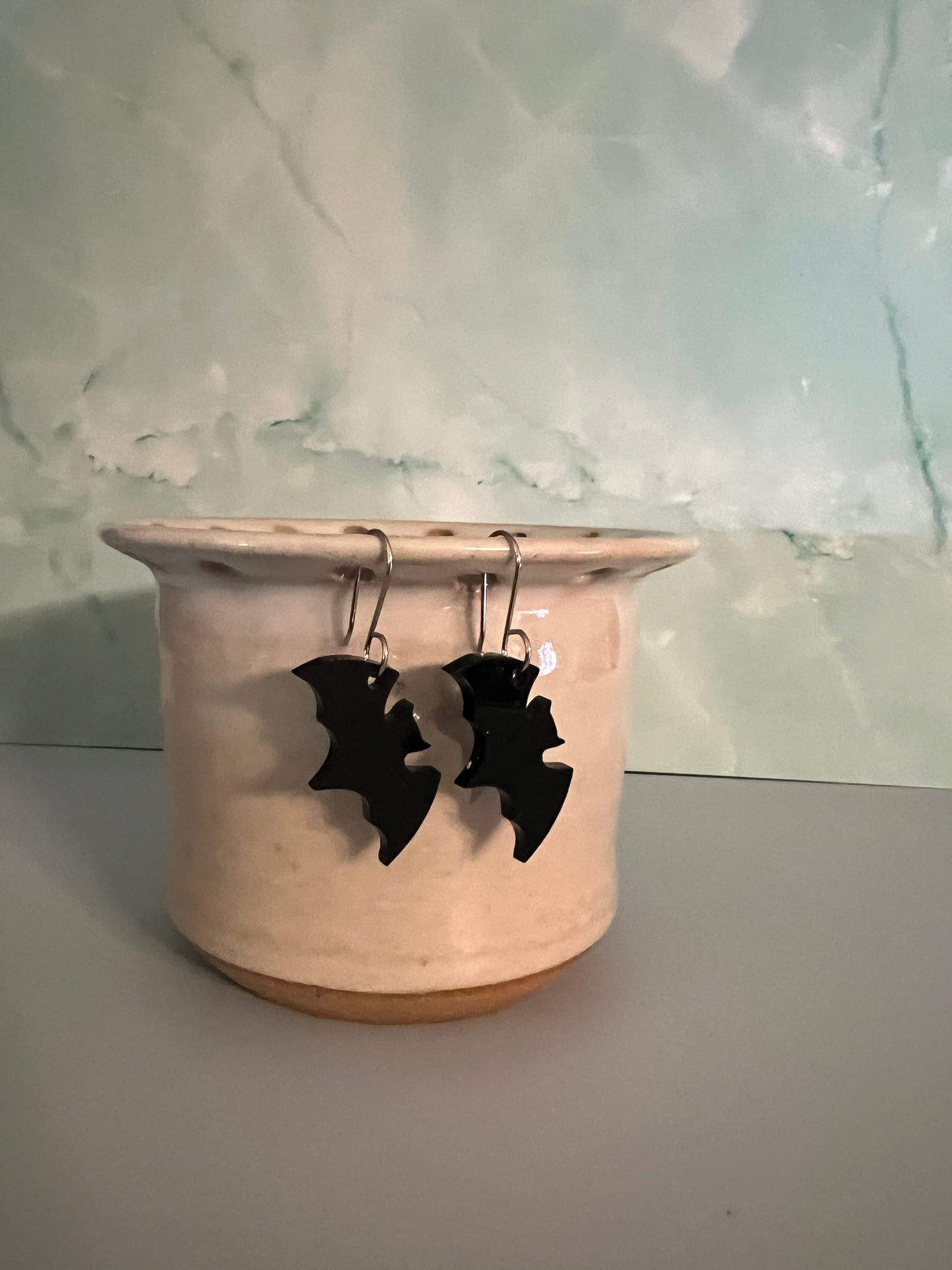 Acrylic Just Batty 2 Black Acrylic Earrings on Stainless Steel Wires