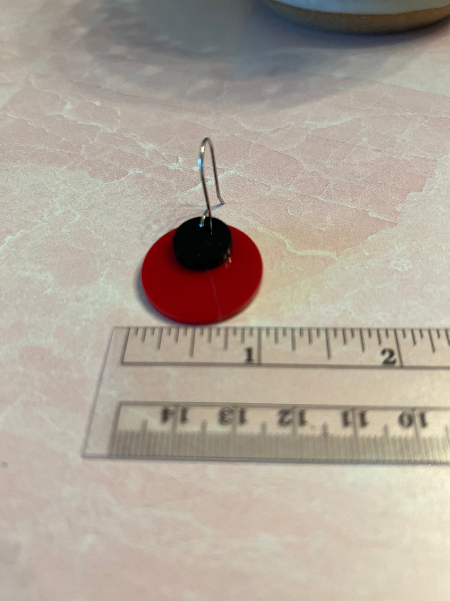 Acrylic Earrings - Red and Black on stainless steel wires