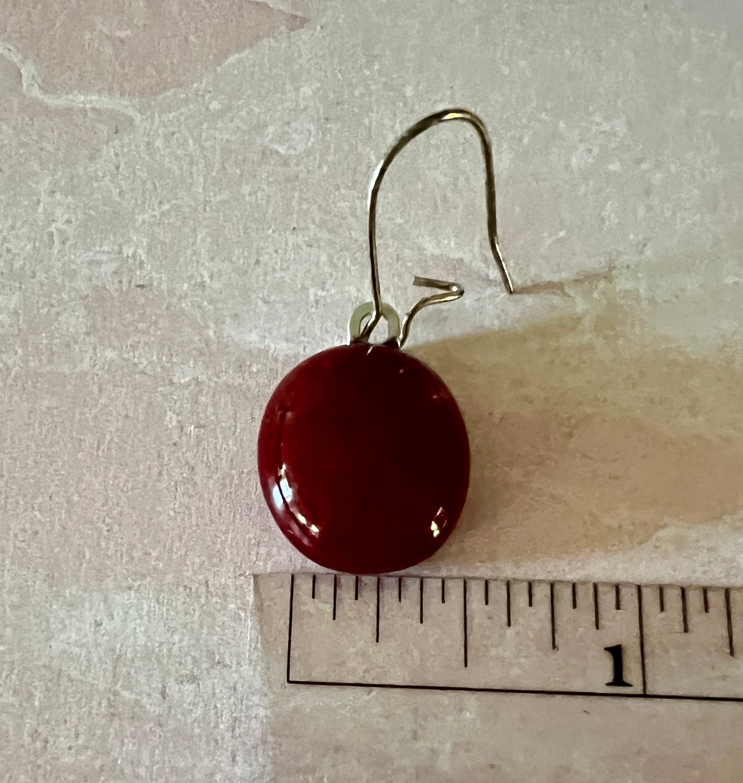 Fused Glass Earrings - Cherry red glass on silver kidney ear wires