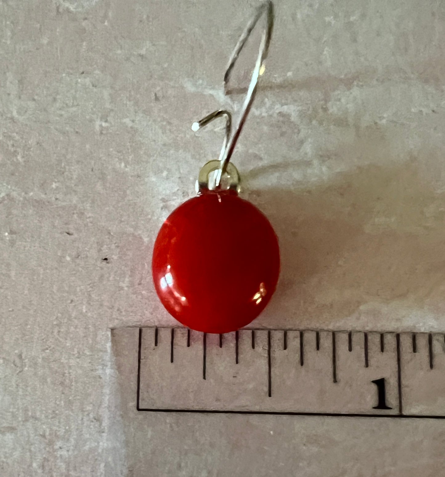 Fused Glass Earrings -  Red orange glass small glass drop on silver kidney ear wires