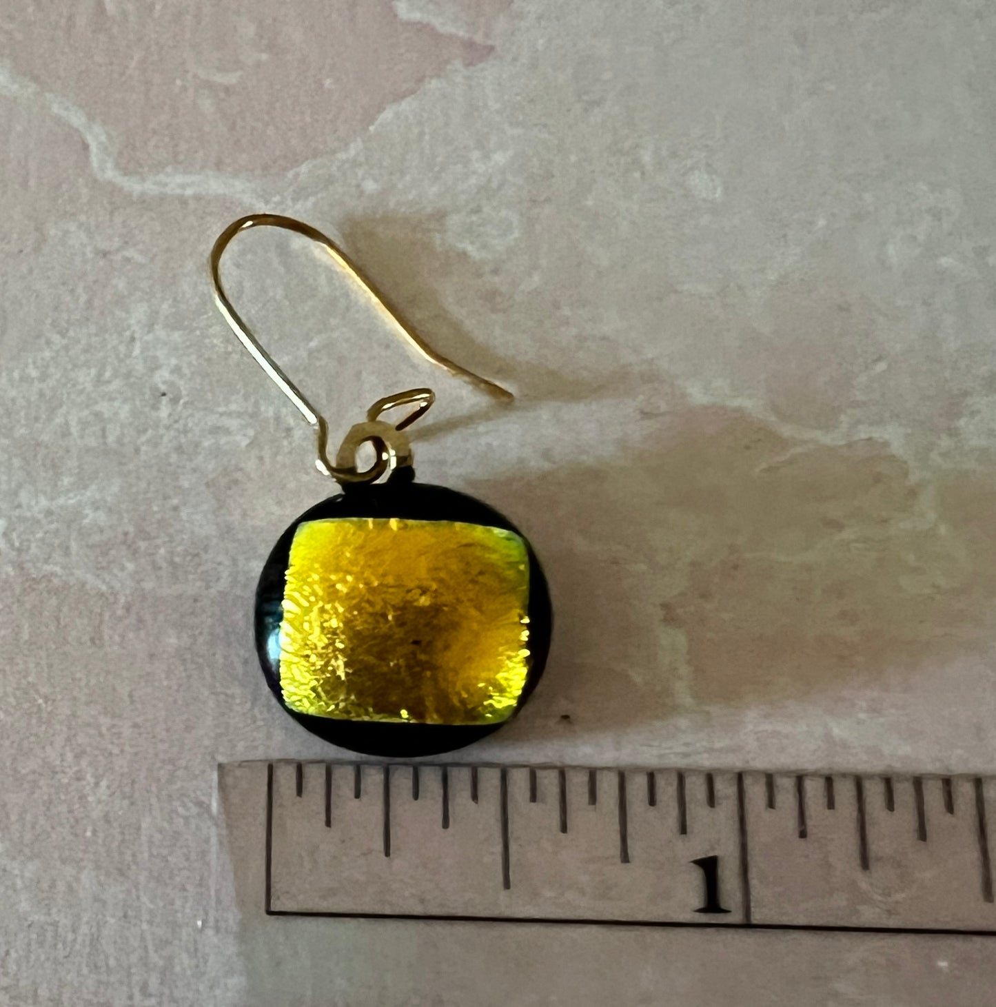 Fused Glass Earrings - gold dichroic on black base with gold filled ear wires