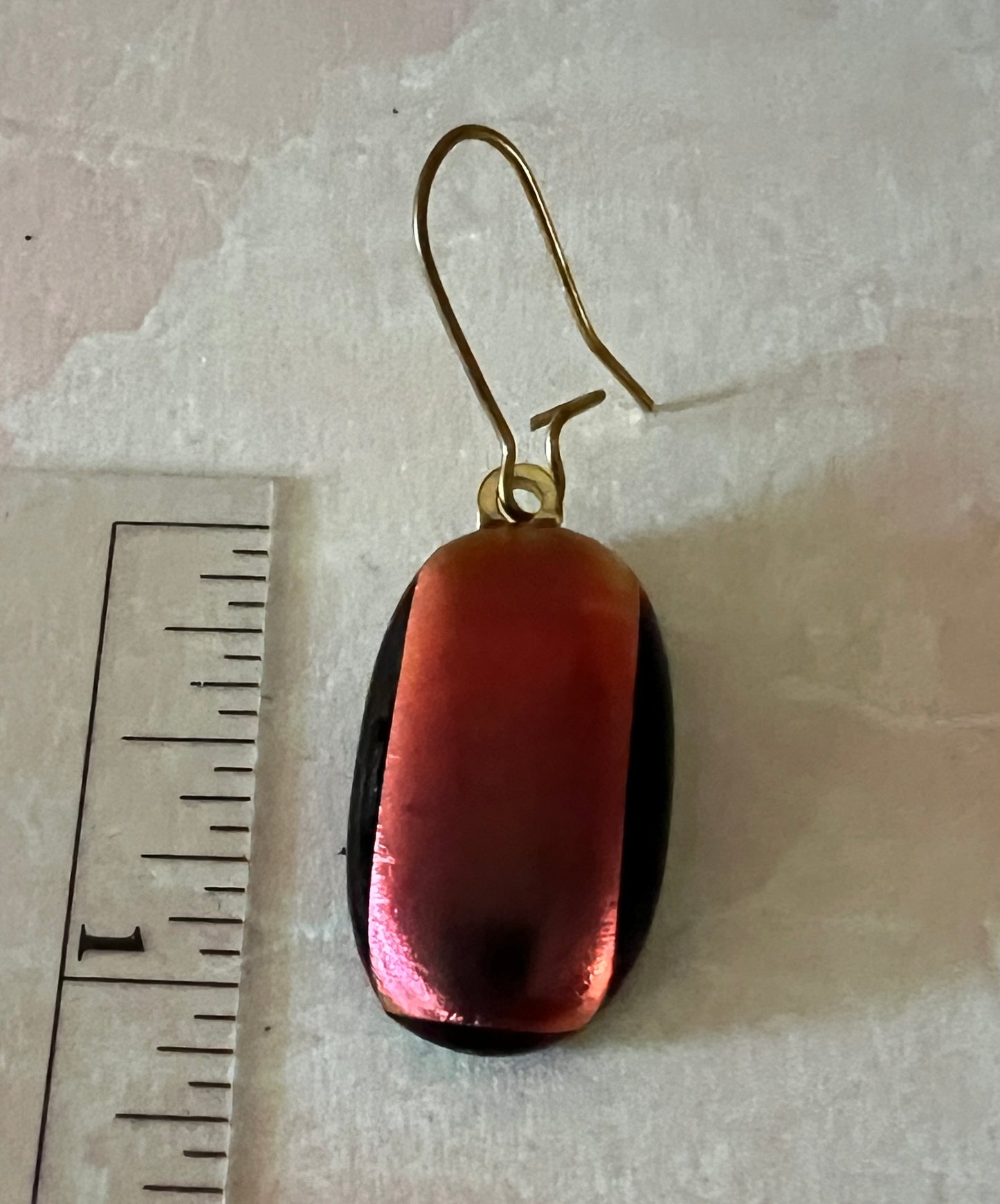 Fused Glass Earrings - Burgundy Mirror Bar Style on gold filled ear wires