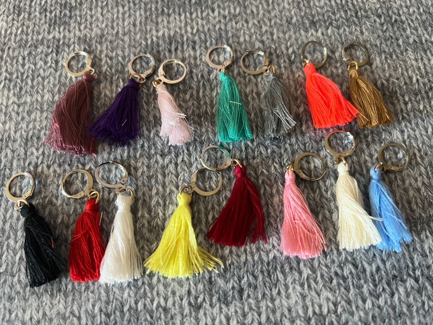 Tassels on silver lever back findings - mystery color set of 5 on a pin