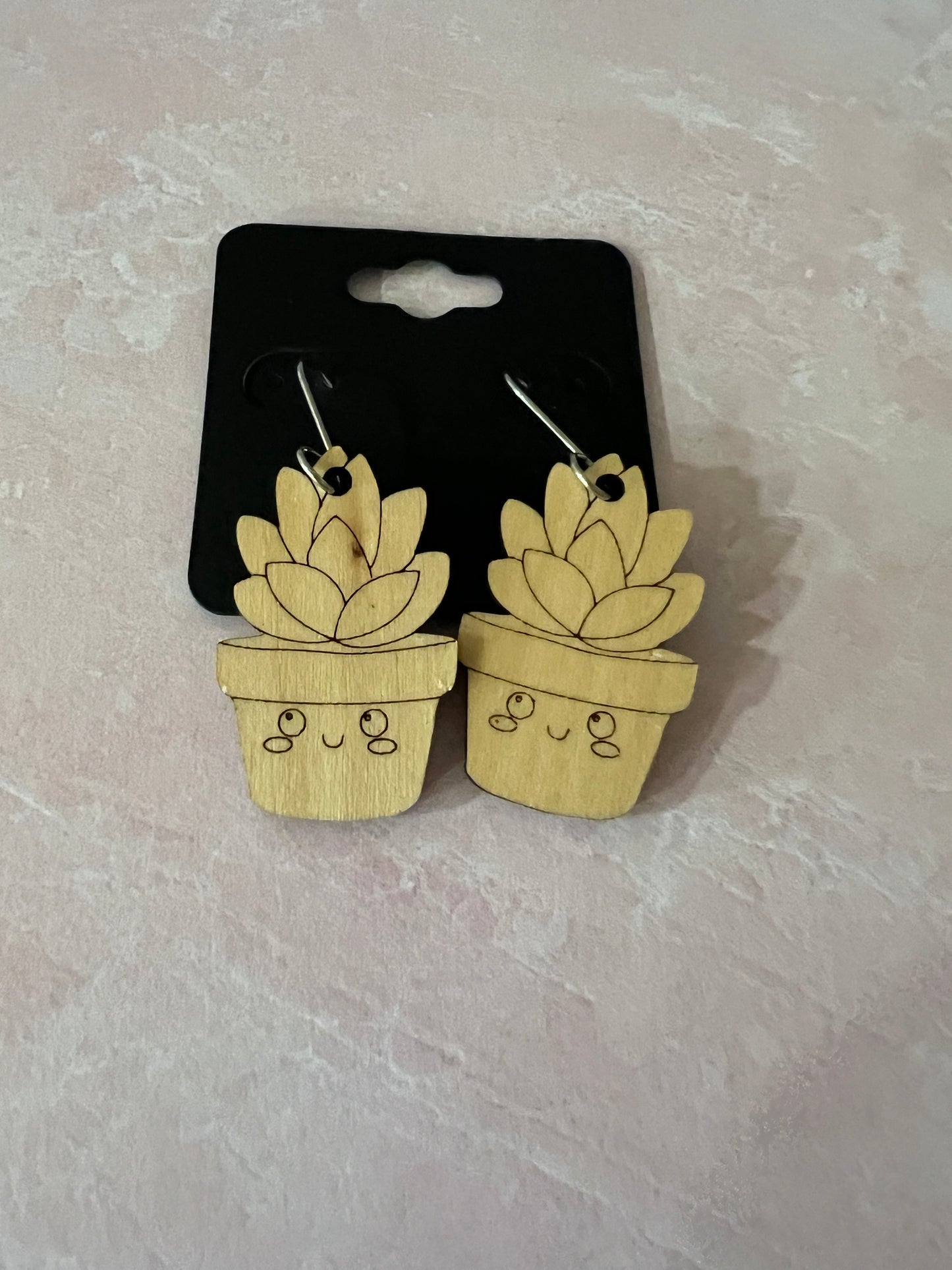 Wood Earrings - Succulents on Stainless Steel Ear wires - see item list for photos of colors