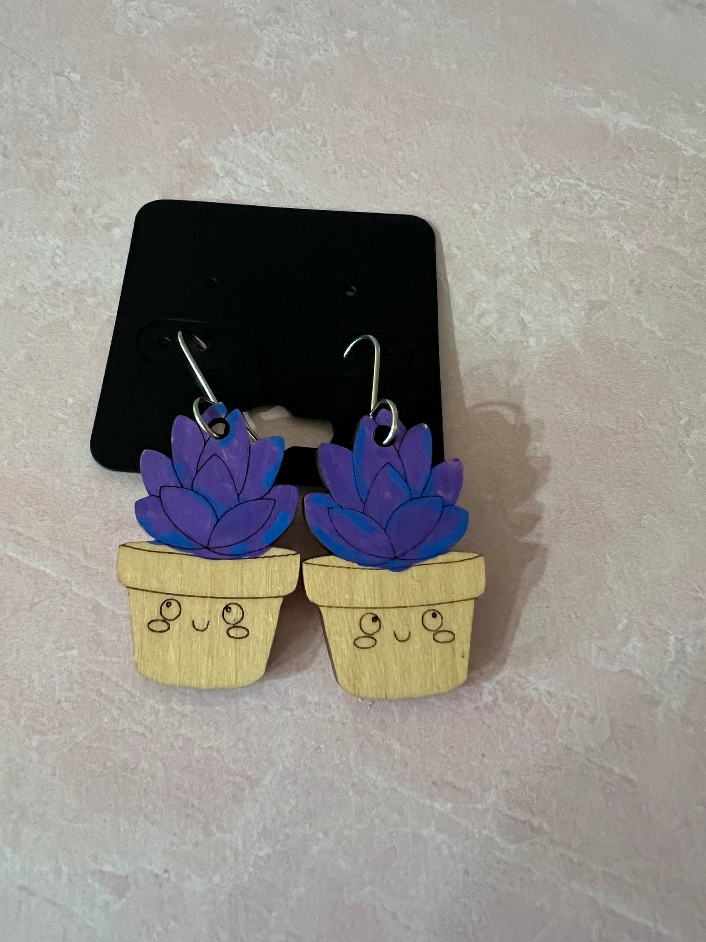 Wood Earrings - Succulents on Stainless Steel Ear wires - see item list for photos of colors