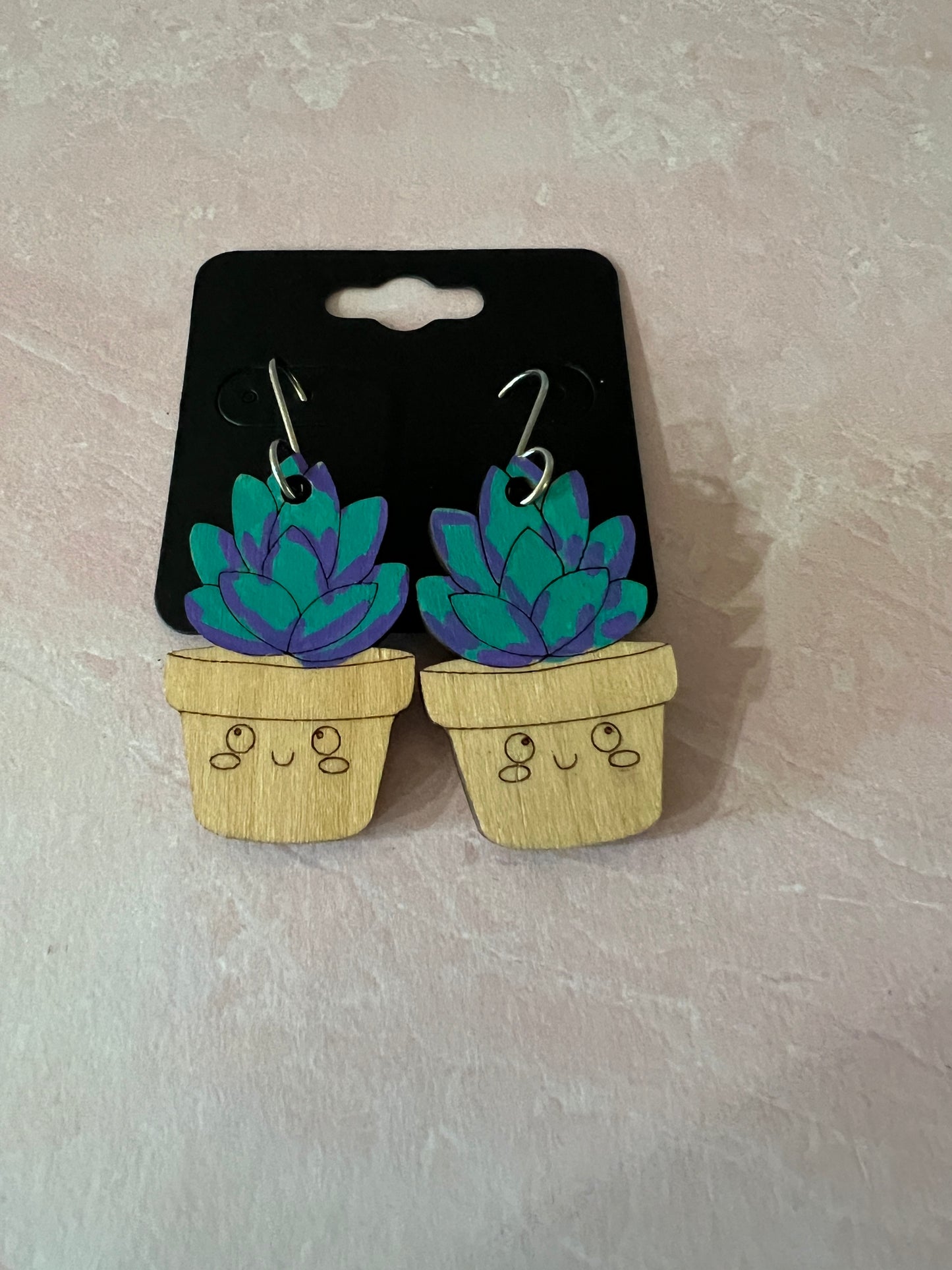 Wood Earrings - Succulents on Stainless Steel Ear wires - see item list for photos of colors