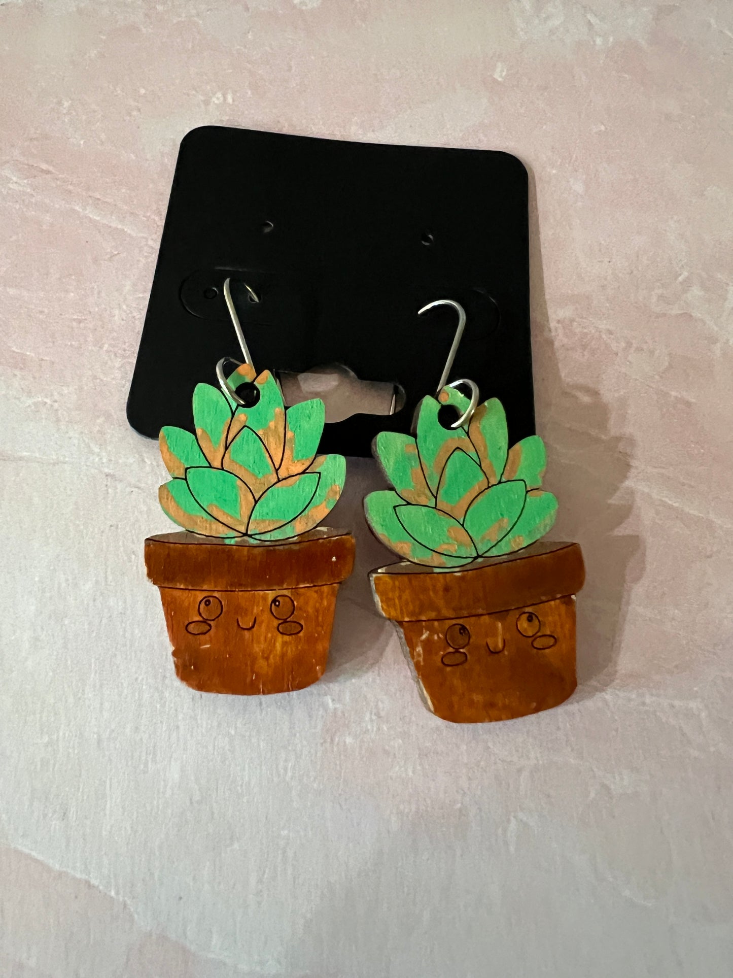 Wood Earrings - Succulents on Stainless Steel Ear wires - see item list for photos of colors