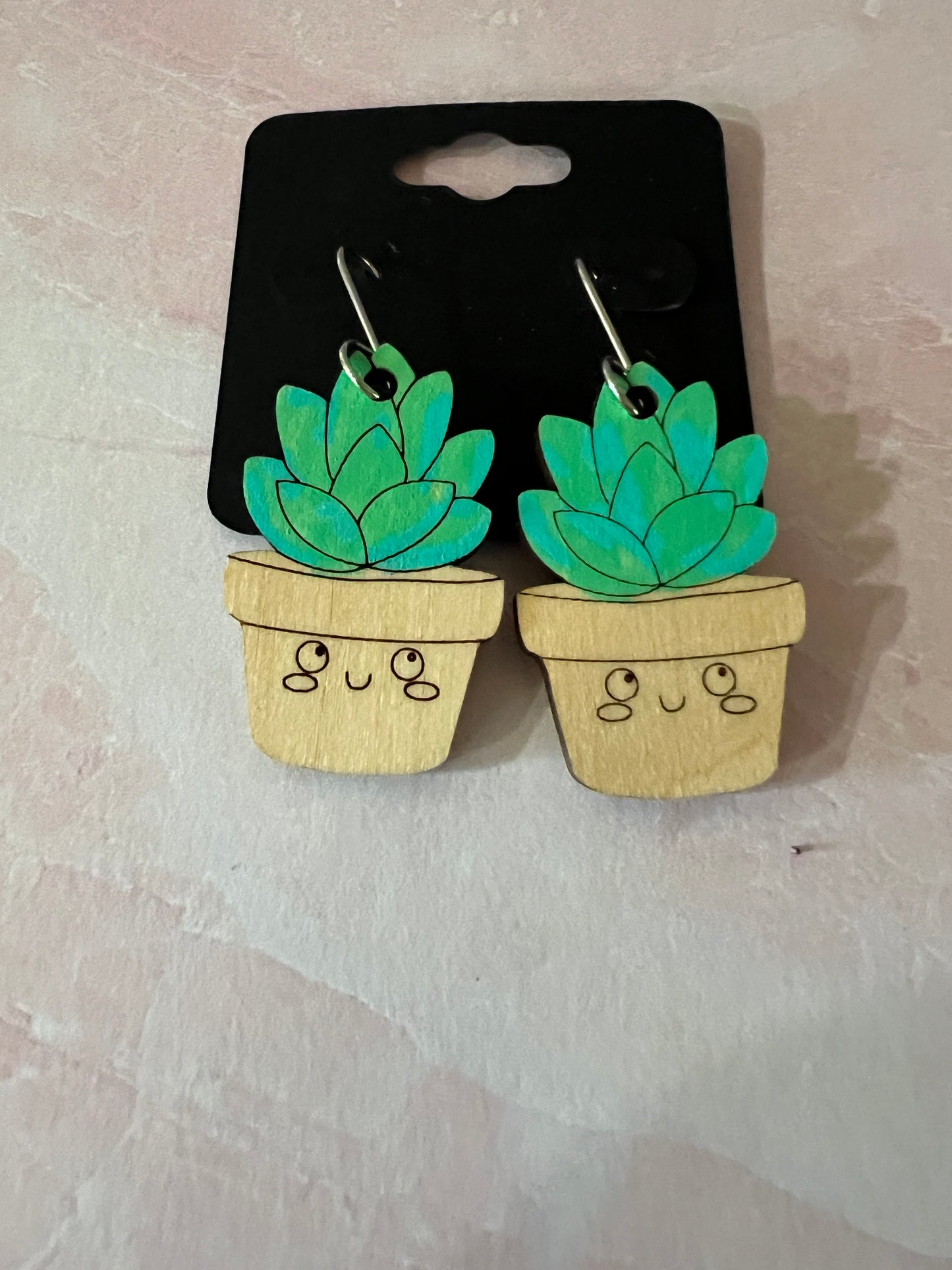 Wood Earrings - Succulents on Stainless Steel Ear wires - see item list for photos of colors