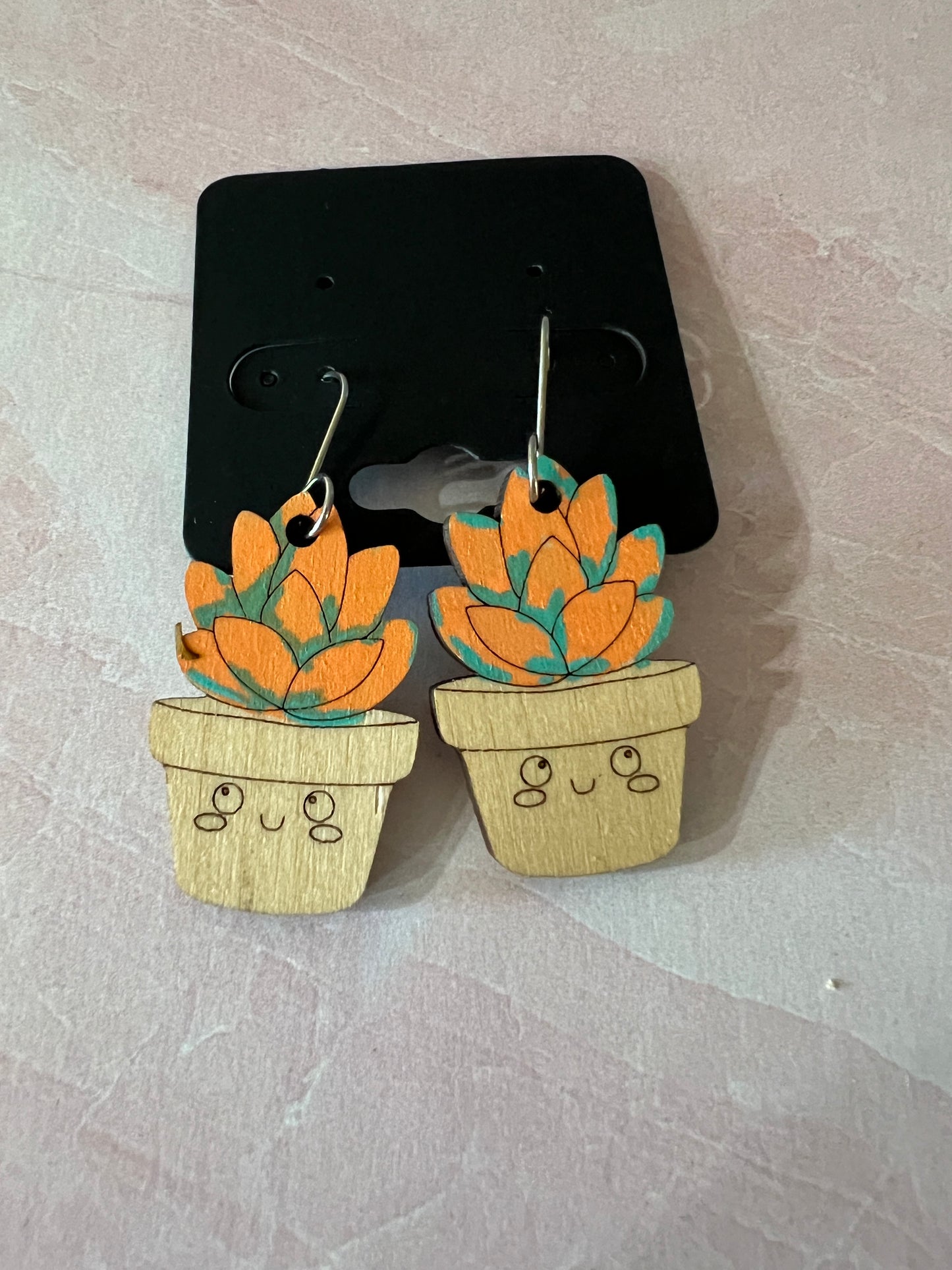 Wood Earrings - Succulents on Stainless Steel Ear wires - see item list for photos of colors