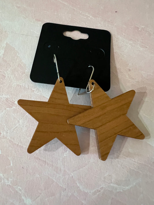 Wood Laser Print Earrings - Solid star design