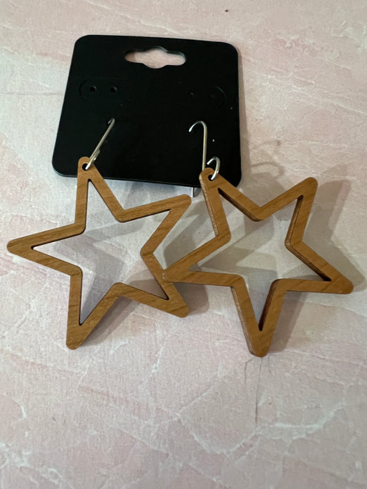 Wood Laser Print Earrings - Open star design