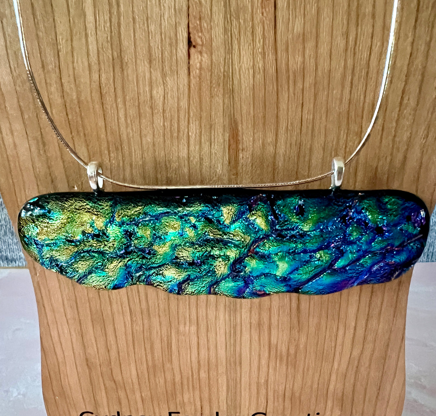 Fused Glass Pendant - Large statement piece on sterling silver chain 18"