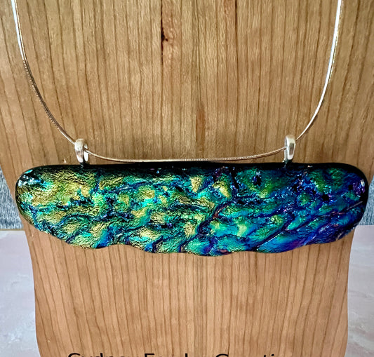 Fused Glass Pendant - Large statement piece on sterling silver chain 18"