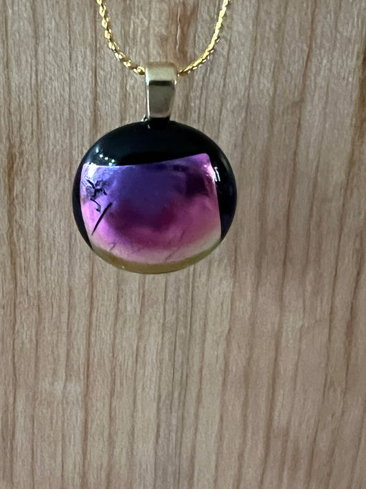 Fused Glass Pendant - small pink metallic drop