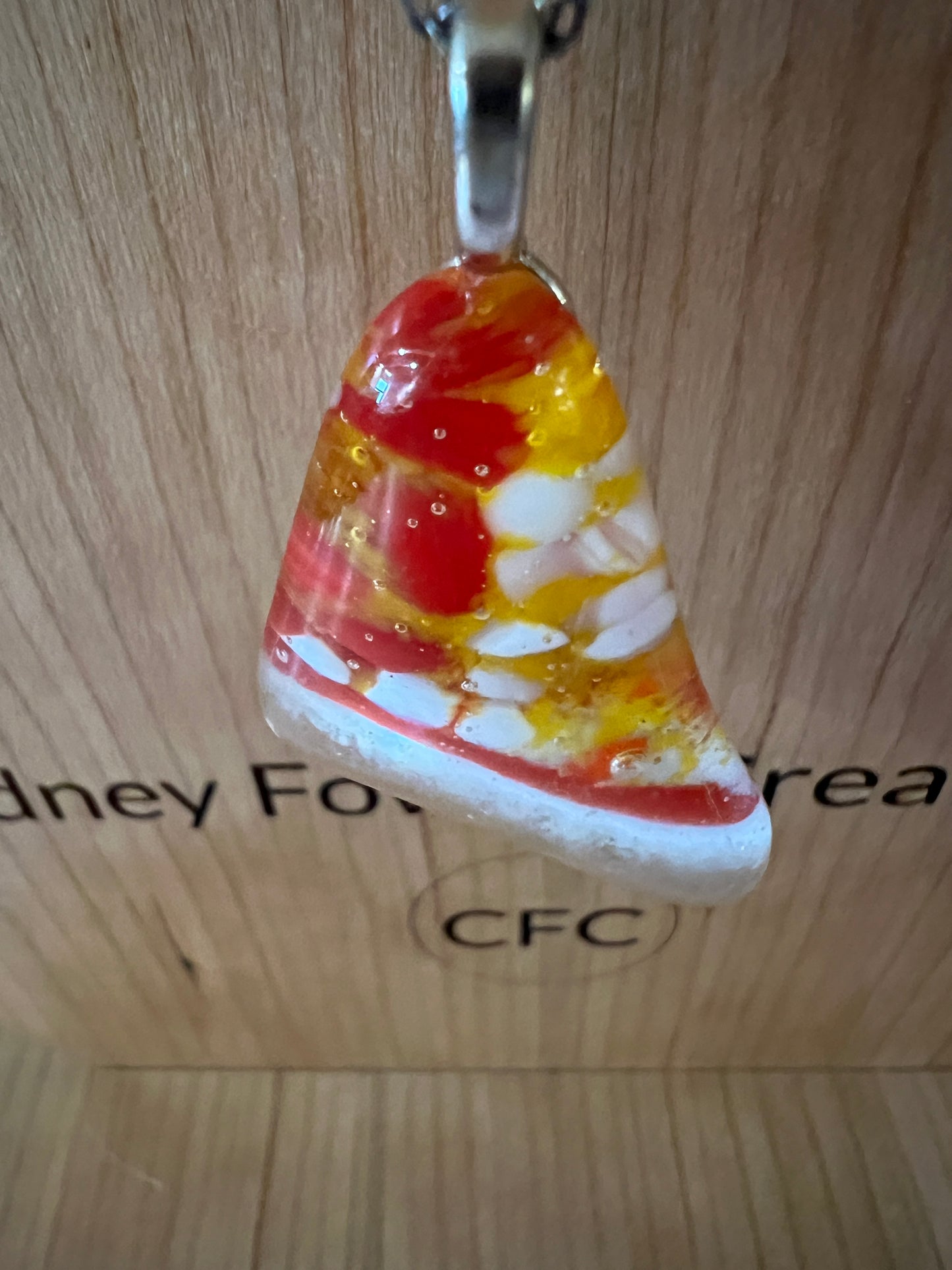 Fused Glass Pendant - orange and white pebble look