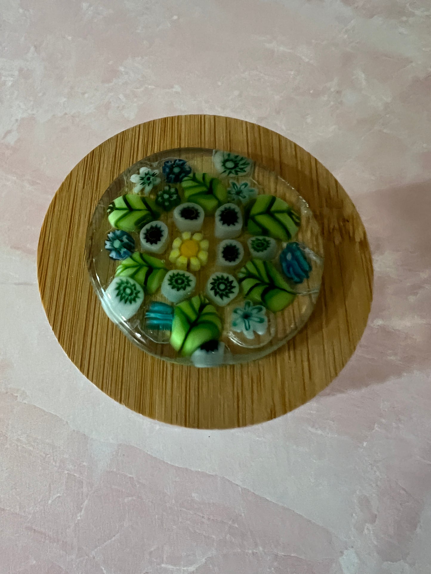 Upcycled Yogurt Jar with Glass Design on Natural Bamboo Wood Lid