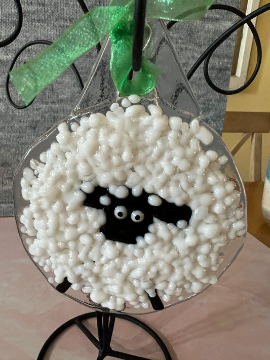 Fused Glass Sheep Ornament - Black Face