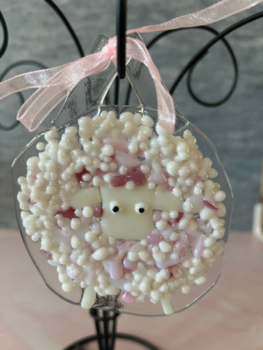 Fused Glass Sheep Ornament - Pink highlights