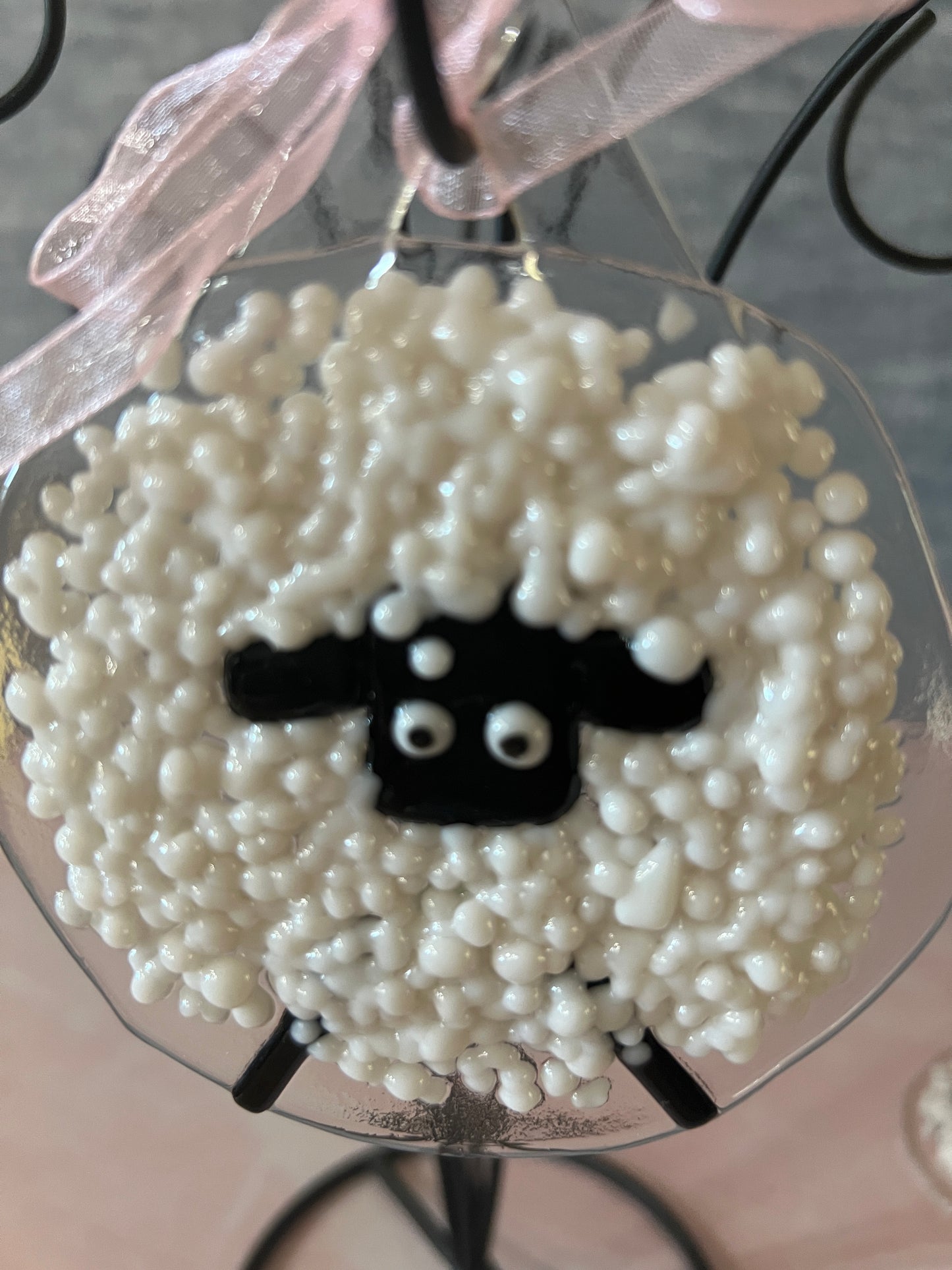 Fused Glass Sheep Ornament - Black Face