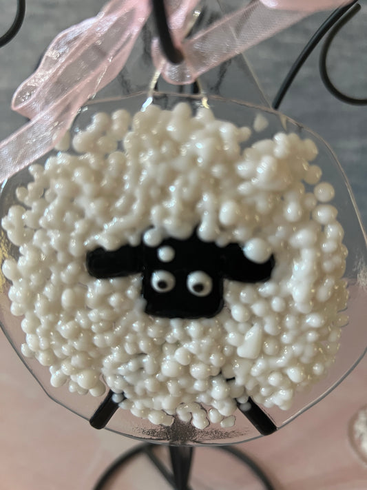 Fused Glass Sheep Ornament - Black Face