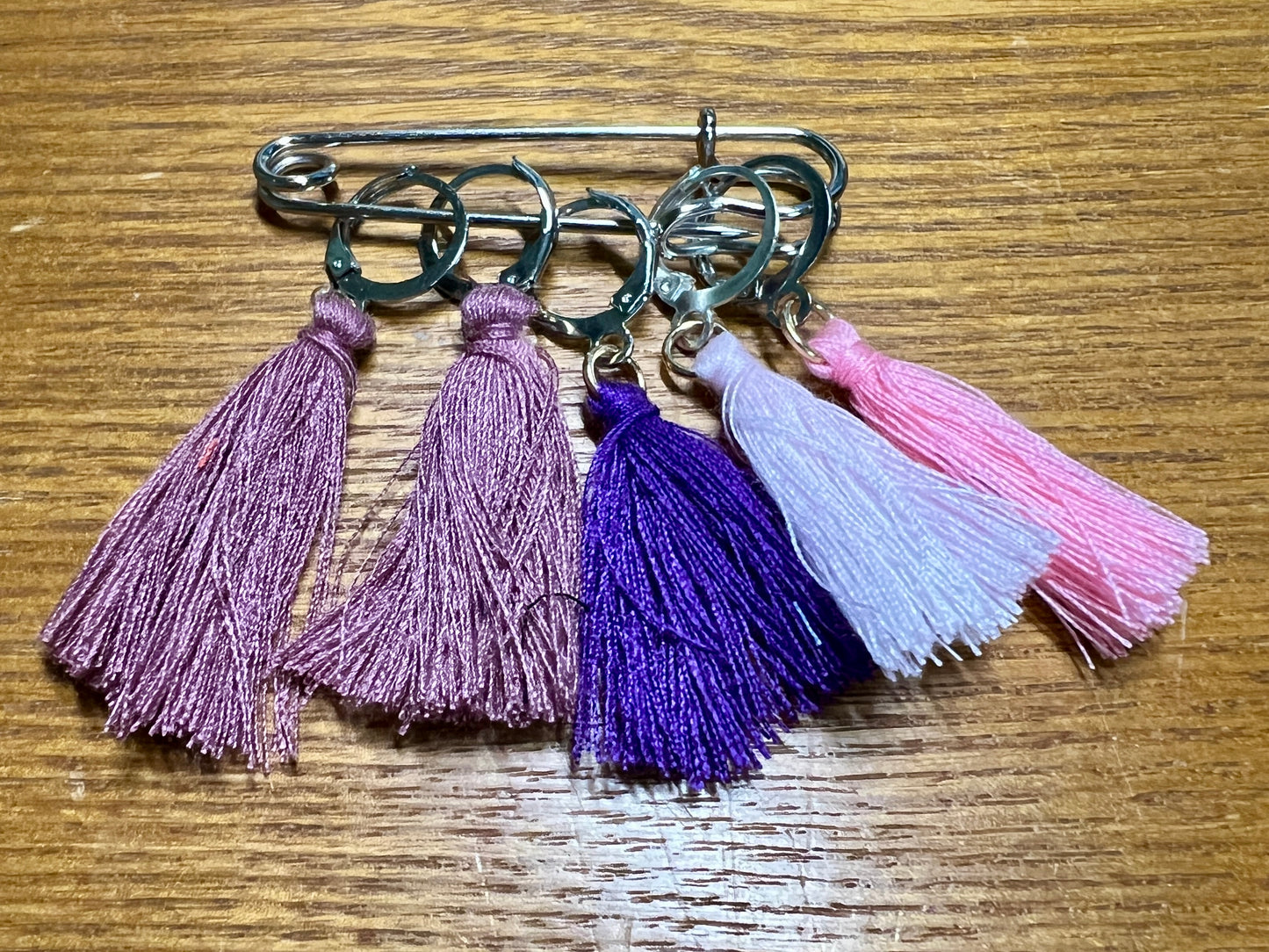 Tassels on silver lever back findings - mystery color set of 5 on a pin