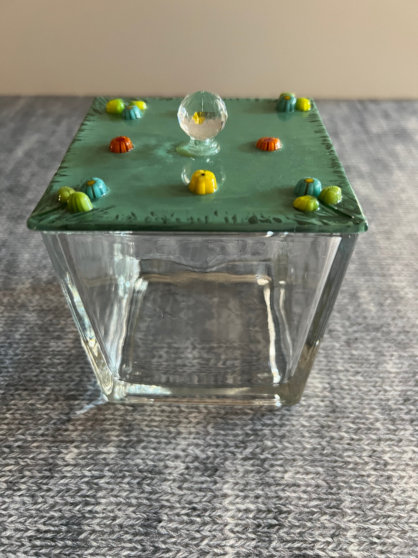 Fused Glass Lid for 4 inch square glass vase (vase not included) click on listed colors to see photos