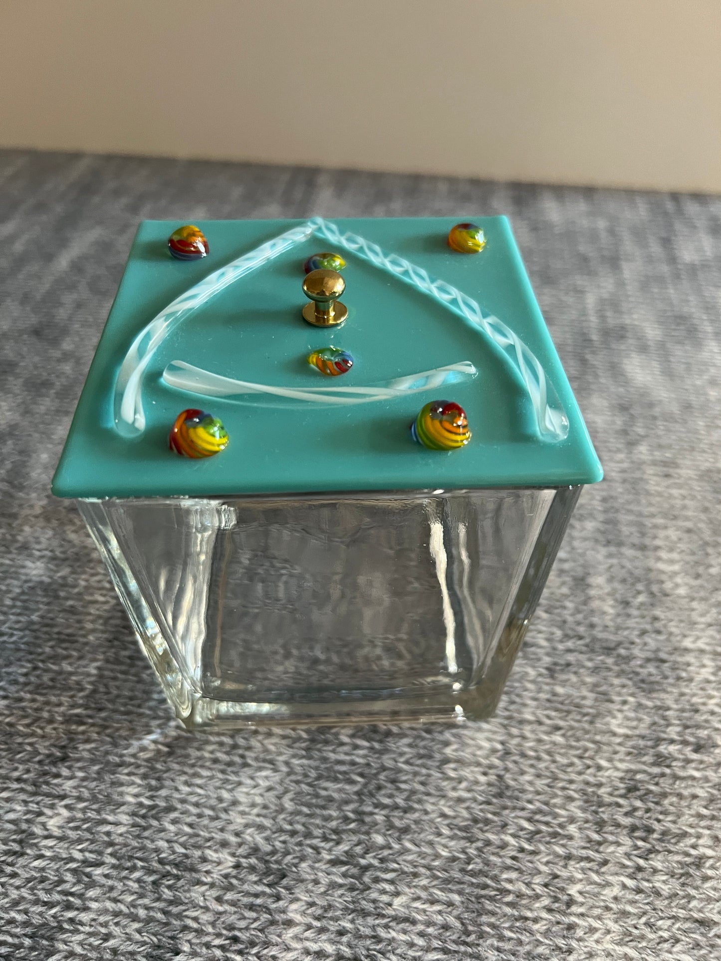 Fused Glass Lid for 4 inch square glass vase (vase not included) click on listed colors to see photos