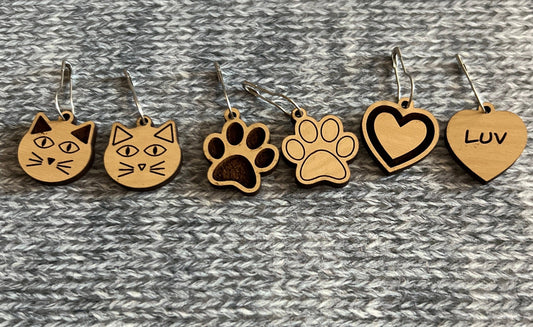 Wood Kitty Love Stitch Marker Set