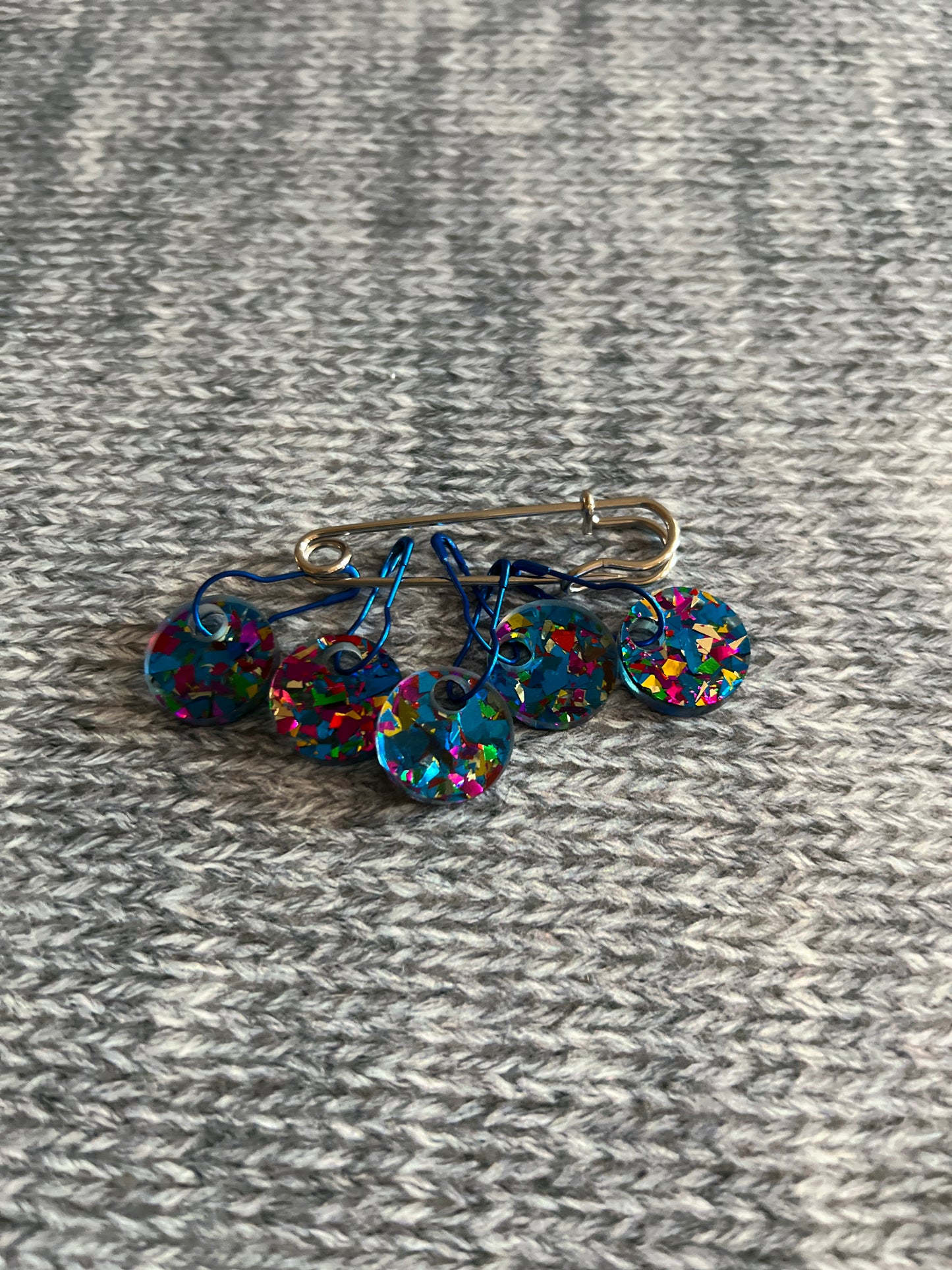 Acrylic Blue Glitter Stitch Marker/Progress Keeper Set