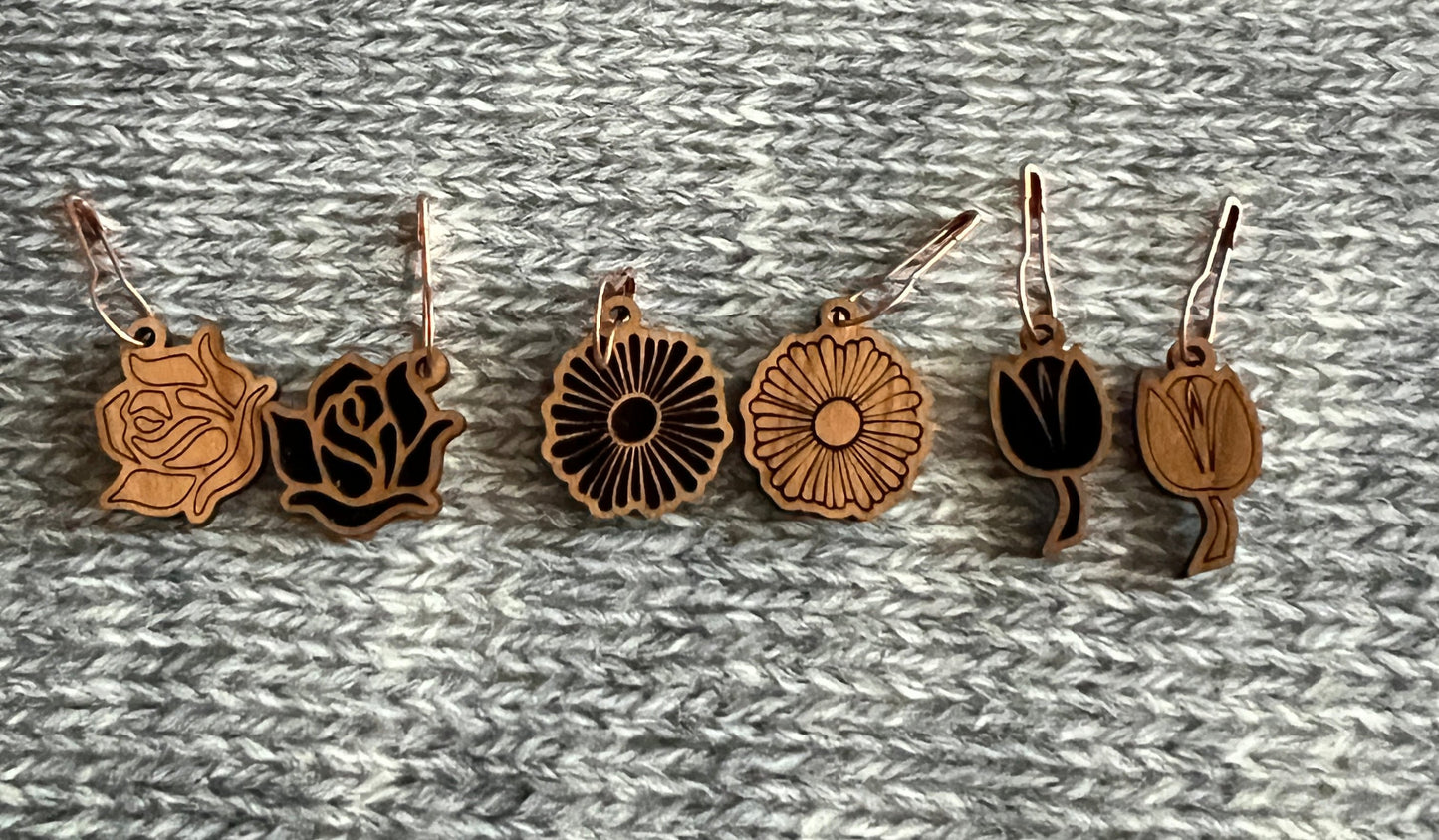 Wood Florals Stitch Marker Set