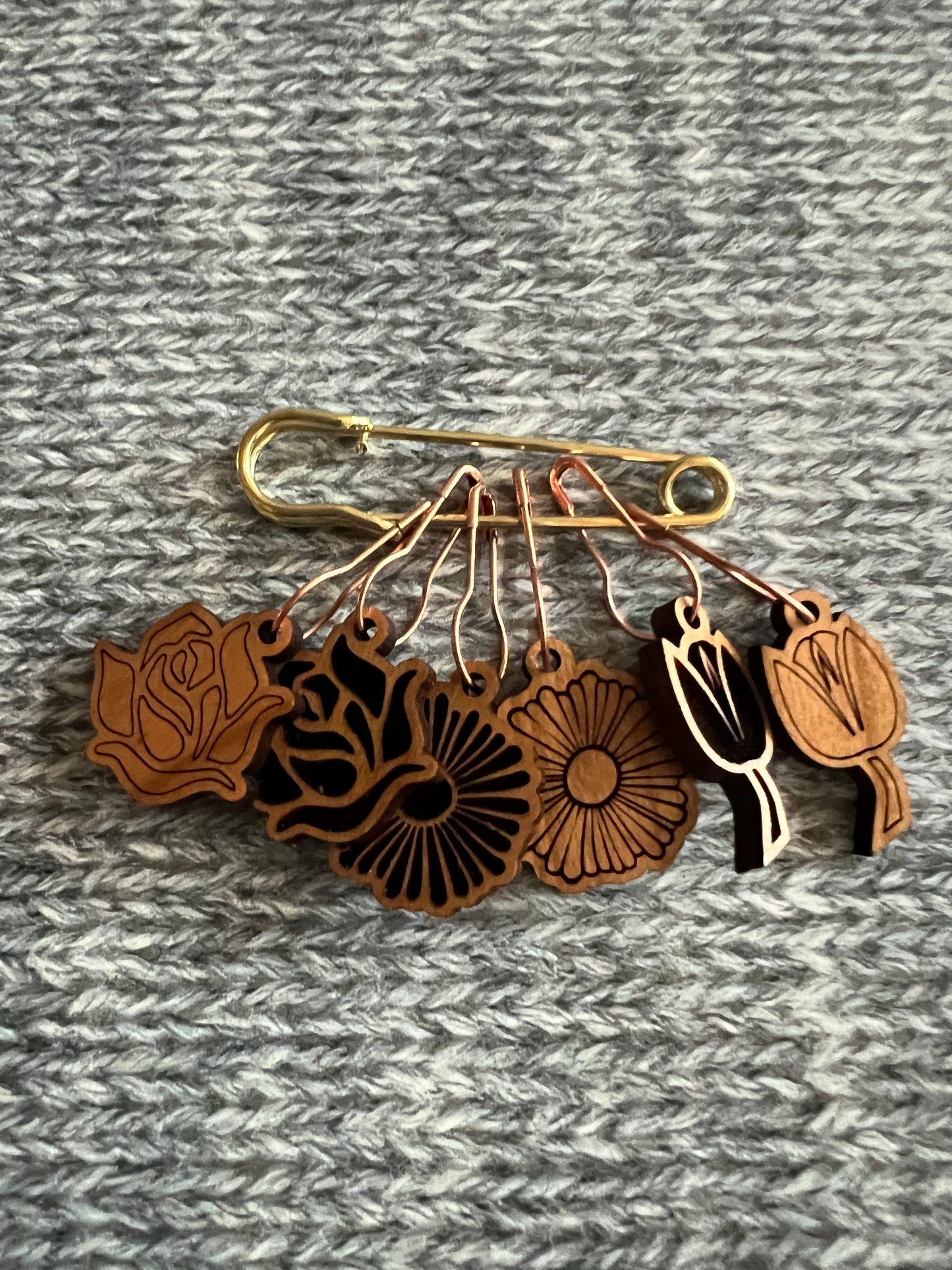 Wood Florals Stitch Marker Set