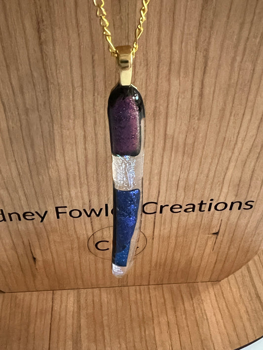 Fused Glass Pendant - long organic shape bar with dichroic