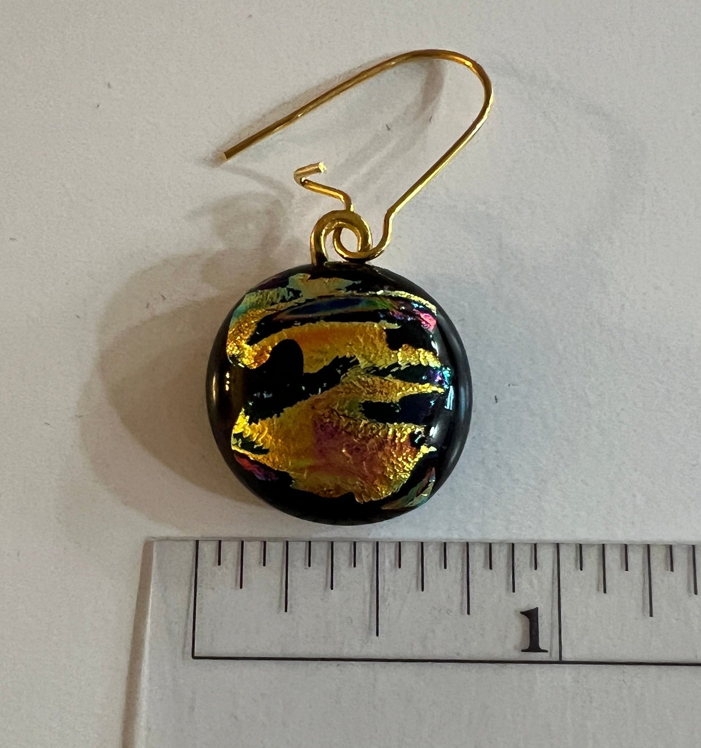 Fused Glass Earrings - gold dichroic on black glass base