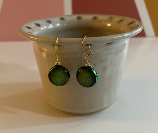 Fused Glass Earrings - Dichroic green