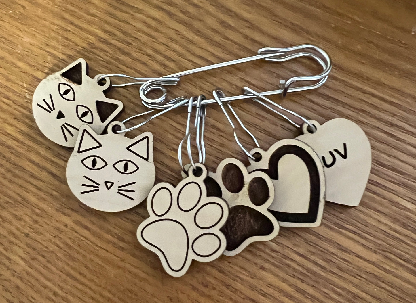 Wood Kitty Love Stitch Marker Set