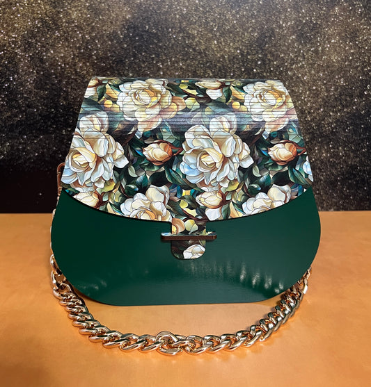 Special Occasion Purse - Sporran Style - White Floral with Green
