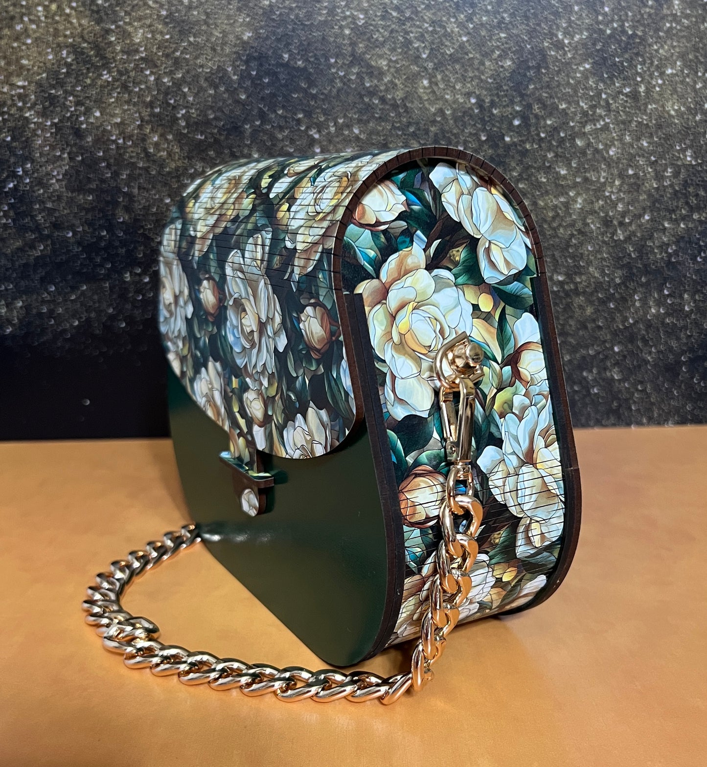 Special Occasion Purse - Sporran Style - White Floral with Green